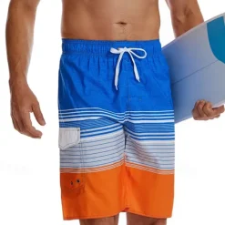OUKU Men's Swim Trunks Swim Shorts Board Shorts Bottoms Drawstring with Pockets Swimming Surfing Beach Water Sports Stripes Printed Summer Spring