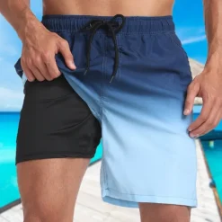 New OUKU Men's Swim Trunks Swim Shorts Board Shorts Pocket Drawstring Elastic Waistband With Compression Liner Shorts Outdoor Beach Swimming Pool Quick Dry Lightweight Soft Swimming Beach Tailored Fit