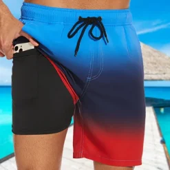 New OUKU Men's Swim Trunks Swim Shorts Board Shorts Pocket Drawstring Elastic Waistband With Compression Liner Shorts Outdoor Beach Swimming Pool Quick Dry Lightweight Soft Swimming Beach Tailored Fit