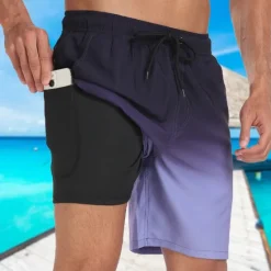 New OUKU Men's Swim Trunks Swim Shorts Board Shorts Pocket Drawstring Elastic Waistband With Compression Liner Shorts Outdoor Beach Swimming Pool Quick Dry Lightweight Soft Swimming Beach Tailored Fit