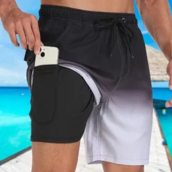 New OUKU Men's Swim Trunks Swim Shorts Board Shorts Pocket Drawstring Elastic Waistband With Compression Liner Shorts Outdoor Beach Swimming Pool Quick Dry Lightweight Soft Swimming Beach Tailored Fit