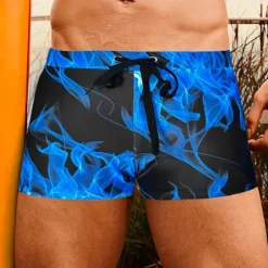 Best OUKU Men's Swim Trunks Swim Shorts Swimwear Bottoms Drawstring Swimming Surfing Beach Water Sports Printed Summer Spring Blue