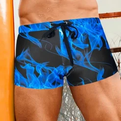 Best OUKU Men's Swim Trunks Swim Shorts Swimwear Bottoms Drawstring Swimming Surfing Beach Water Sports Printed Summer Spring Blue