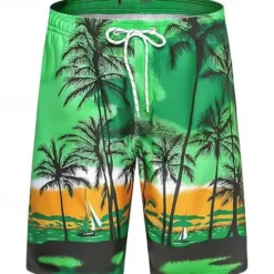 Hot OUKU Men's Swim Trunks Swim Shorts 4-Way Stretch Fabric Board Shorts Bottoms Drawstring with Pockets Swimming Surfing Beach Water Sports Tropical Printed Summer Spring Green