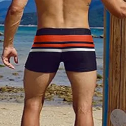 Clearance OUKU Men's Swim Trunks Swim Shorts Swimwear Bottoms Drawstring Swimming Surfing Beach Water Sports Stripes Patchwork Summer Spring Dark Blue