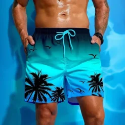 Clearance OUKU Men's Swim Trunks Swim Shorts Board Shorts Bottoms Drawstring with Pockets Swimming Surfing Beach Water Sports Printed Summer Spring Blue