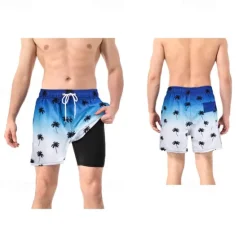 Sale OUKU Men's Swim Trunks Swim Shorts Board Shorts Bottoms Drawstring 2 in 1 with Pockets Swimming Surfing Beach Water Sports Printed Summer Spring
