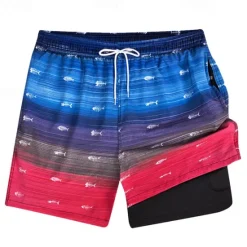 Sale OUKU Men's Swim Trunks Swim Shorts Board Shorts Bottoms Drawstring 2 in 1 with Pockets Swimming Surfing Beach Water Sports Printed Summer Spring