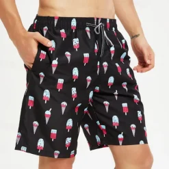 Hot OUKU Men's Swim Trunks Swim Shorts Quick Dry Lightweight Board Shorts Bathing Suit with Pockets Drawstring Swimming Surfing Beach Water Sports Printed Summer Black