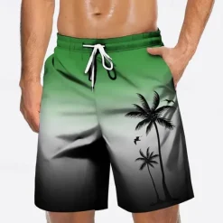 Clearance OUKU Men's Swim Trunks Swim Shorts Board Shorts Bottoms Drawstring with Pockets Swimming Surfing Beach Water Sports Tropical Printed Summer Spring Green