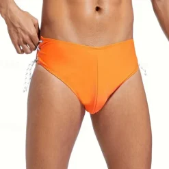 Clearance OUKU Men's Swim Trunks Swim Shorts Swimwear Bottoms Drawstring Swimming Surfing Beach Water Sports Solid Colored Summer Spring Orange