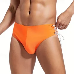 Clearance OUKU Men's Swim Trunks Swim Shorts Swimwear Bottoms Drawstring Swimming Surfing Beach Water Sports Solid Colored Summer Spring Orange