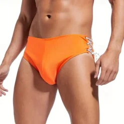 Clearance OUKU Men's Swim Trunks Swim Shorts Swimwear Bottoms Drawstring Swimming Surfing Beach Water Sports Solid Colored Summer Spring Orange