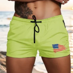 New OUKU Men's Swim Trunks Swim Shorts Board Shorts National Flag Quick dry Breathable Drawstring with Mesh lining Elastic Waist Vacation Beach Hawaiian Casual White Light Green