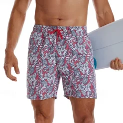 Clearance OUKU Men's Swim Trunks Swim Shorts Board Shorts Bottoms Drawstring with Pockets Swimming Surfing Beach Water Sports Tropical Printed Summer Spring