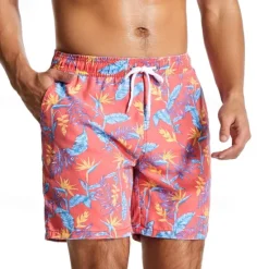 Clearance OUKU Men's Swim Trunks Swim Shorts Board Shorts Bottoms Drawstring with Pockets Swimming Surfing Beach Water Sports Tropical Printed Summer Spring