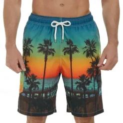 Clearance OUKU Men's Swim Trunks Swim Shorts Board Shorts Bathing Suit Drawstring with Pockets Swimming Surfing Beach Water Sports Tropical Printed Summer Spring