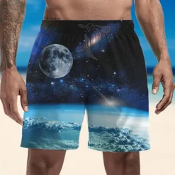New OUKU Men's Swim Trunks Swim Shorts Quick Dry Lightweight Board Shorts Bottoms with Pockets Drawstring Swimming Surfing Beach Water Sports Universe Summer