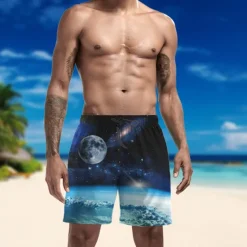 New OUKU Men's Swim Trunks Swim Shorts Quick Dry Lightweight Board Shorts Bottoms with Pockets Drawstring Swimming Surfing Beach Water Sports Universe Summer