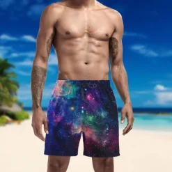 New OUKU Men's Swim Trunks Swim Shorts Quick Dry Lightweight Board Shorts Bottoms with Pockets Drawstring Swimming Surfing Beach Water Sports Universe Summer