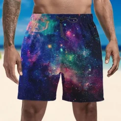 New OUKU Men's Swim Trunks Swim Shorts Quick Dry Lightweight Board Shorts Bottoms with Pockets Drawstring Swimming Surfing Beach Water Sports Universe Summer
