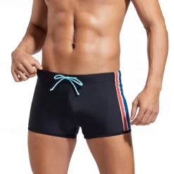 Clearance OUKU Men's Swim Trunks Swim Shorts Swimwear Bottoms Drawstring Swimming Surfing Beach Water Sports Stripes Patchwork Summer Spring Black