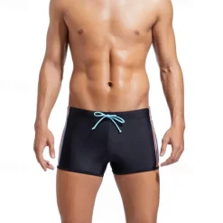 Clearance OUKU Men's Swim Trunks Swim Shorts Swimwear Bottoms Drawstring Swimming Surfing Beach Water Sports Stripes Patchwork Summer Spring Black