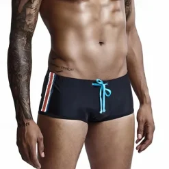 Clearance OUKU Men's Swim Trunks Swim Shorts Swimwear Bottoms Drawstring Swimming Surfing Beach Water Sports Stripes Patchwork Summer Spring Black