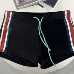 Clearance OUKU Men's Swim Trunks Swim Shorts Swimwear Bottoms Drawstring Swimming Surfing Beach Water Sports Stripes Patchwork Summer Spring Black