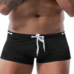 New OUKU Men's Swim Trunks Swim Shorts Swimwear Bottoms Drawstring Swimming Surfing Beach Water Sports Solid Colored Summer Spring Black