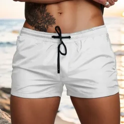 Online OUKU Men's Swim Trunks Swim Shorts Board Shorts Plain Quick dry Breathable Drawstring with Mesh lining Elastic Waist Vacation Beach Hawaiian Casual White Light Green
