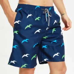 Hot OUKU Men's Swim Trunks Swim Shorts Quick Dry Lightweight Board Shorts Bathing Suit with Pockets Drawstring Swimming Surfing Beach Water Sports Printed Summer Blue