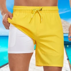 Discount OUKU Men's Swim Trunks Swim Shorts Board Shorts Pocket Drawstring Elastic Waistband With Compression Liner Shorts Outdoor Beach Swimming Pool Quick Dry Lightweight Soft Swimming Beach Tailored Fit