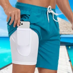 Discount OUKU Men's Swim Trunks Swim Shorts Board Shorts Pocket Drawstring Elastic Waistband With Compression Liner Shorts Outdoor Beach Swimming Pool Quick Dry Lightweight Soft Swimming Beach Tailored Fit