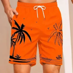 Clearance OUKU Men's Swim Trunks Swim Shorts Board Shorts Bottoms Drawstring with Pockets Swimming Surfing Beach Water Sports Tropical Printed Summer Spring Orange