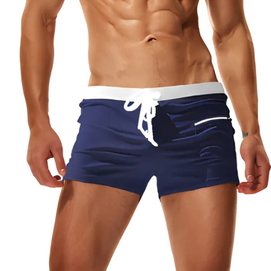 Online OUKU Men's Swim Trunks Swimwear Boxer Swim Shorts Lace up with Mesh lining Solid Colored Tropical Quick Dry Holiday Swimming Pool Sporty Basic Slim Light Blue Black