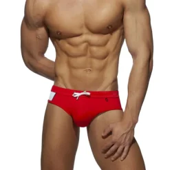 Sale OUKU Men's Swimwear Swim Briefs Drawstring Color Block Antibacterial Leak Proof Beach Swimming Pool Fashion Simple Light Blue Red Micro-elastic