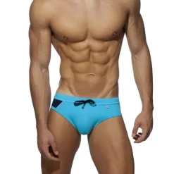 Sale OUKU Men's Swimwear Swim Briefs Drawstring Color Block Antibacterial Leak Proof Beach Swimming Pool Fashion Simple Light Blue Red Micro-elastic