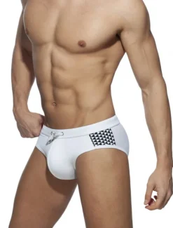 Online OUKU Men's Swimwear Swim Briefs Print Color Block Breathable Soft Daily Wear Weekend Stylish Simple Black White
