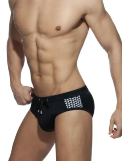 Online OUKU Men's Swimwear Swim Briefs Print Color Block Breathable Soft Daily Wear Weekend Stylish Simple Black White