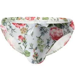 OUKU Men's Swimwear Swim Briefs Swim Thong Drawstring Trees / Leaves Flower / Plants Breathable Soft Simple Yellow Pink