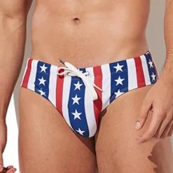 OUKU Men's Swimwear Swim Shorts Swim Briefs Print Flag Comfort Breathable Outdoor Daily Going out Fashion Casual White Blue