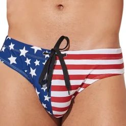 OUKU Men's Swimwear Swim Shorts Swim Briefs Print Flag Comfort Breathable Outdoor Daily Going out Fashion Casual White Blue