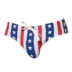 OUKU Men's Swimwear Swim Shorts Swim Briefs Print Flag Comfort Breathable Outdoor Daily Going out Fashion Casual White Blue