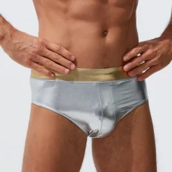 OUKU Men's Swimwear Swim Shorts Swim Briefs Drawstring Plain Breathable Soft Outdoor Casual Daily Hawaiian Stylish Silver Gold Micro-elastic