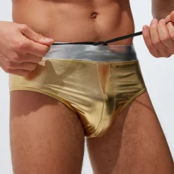 OUKU Men's Swimwear Swim Shorts Swim Briefs Drawstring Plain Breathable Soft Outdoor Casual Daily Hawaiian Stylish Silver Gold Micro-elastic