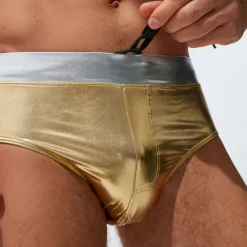 OUKU Men's Swimwear Swim Shorts Swim Briefs Drawstring Plain Breathable Soft Outdoor Casual Daily Hawaiian Stylish Silver Gold Micro-elastic