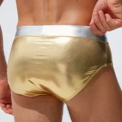 OUKU Men's Swimwear Swim Shorts Swim Briefs Drawstring Plain Breathable Soft Outdoor Casual Daily Hawaiian Stylish Silver Gold Micro-elastic