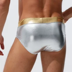 OUKU Men's Swimwear Swim Shorts Swim Briefs Drawstring Plain Breathable Soft Outdoor Casual Daily Hawaiian Stylish Silver Gold Micro-elastic