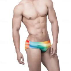 Sale OUKU Men's Swimwear Swim Shorts Shorts Swim Briefs Print Graphic Prints Comfort Breathable Holiday Going out Hawaiian Boho Gradient red Dark Green Low Waist